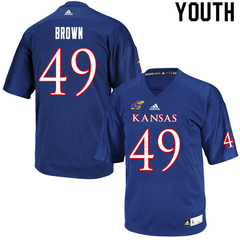 Youth #49 Krishawn Brown Kansas Jayhawks College Football Jerseys Sale-Royal - Click Image to Close
